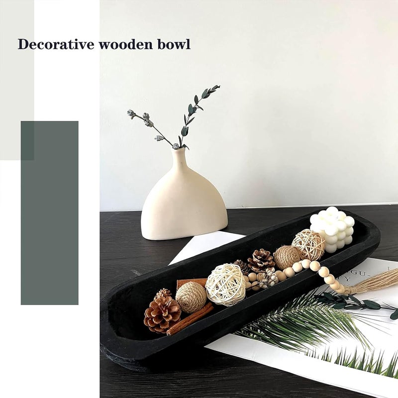 linsuo Wooden Dough Bowl Decor, Vintage Wooden Bowl Hand Carved Home Decor for Dining Table Center, Living Room, Kitchen Decor. (20inch black) - Image 4